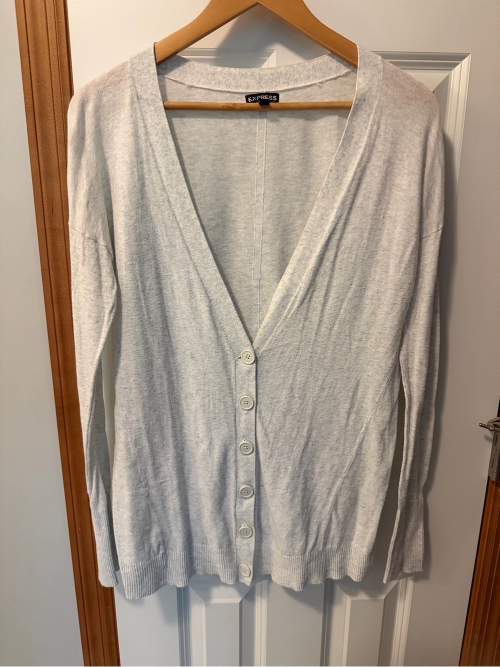 Express Light Gray Button-Front V-Neck Cardigan Sweater - size M